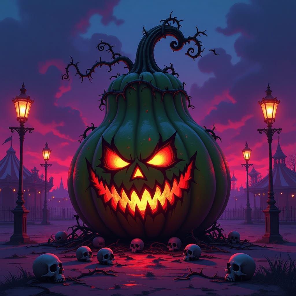 Dark Fantasy Gourd Monarch Harvesting Souls at Fairground
