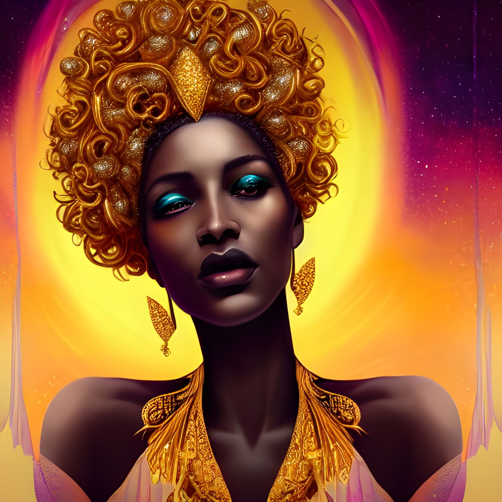 Black Woman as a Golden Cosmic Goddess