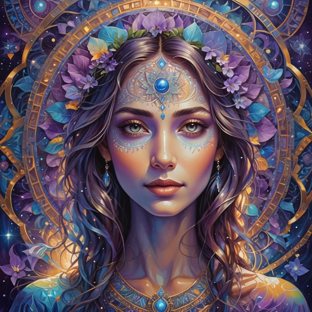 Serene Woman with Astral Aura in Psychedelic Style