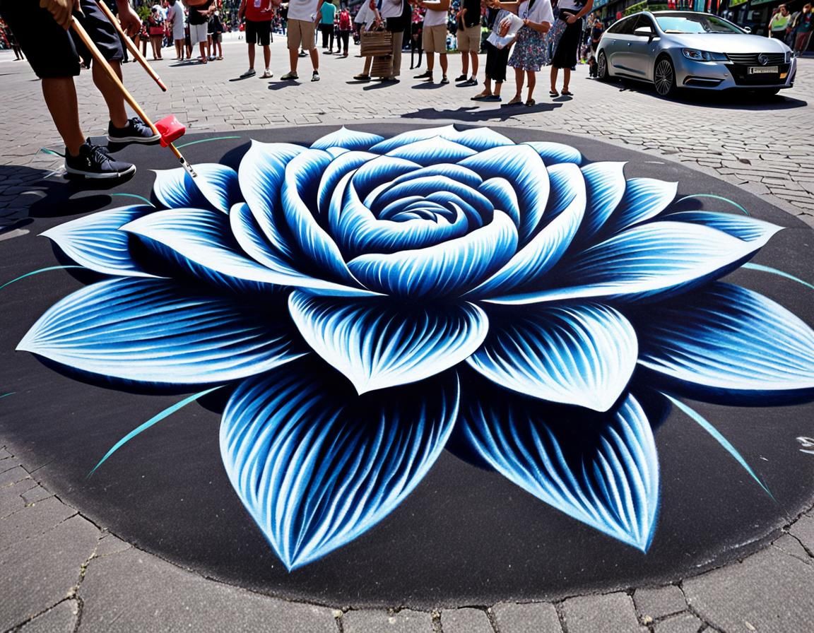 Detailed Floral 3D Chalk Art Illusion