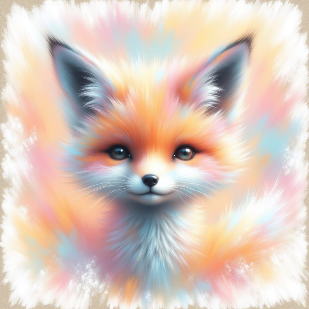 Dreamy Pastel Fox in Whimsical Chalk Smudges