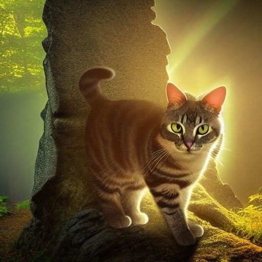 Armored Cat in Forest with Stone Halo