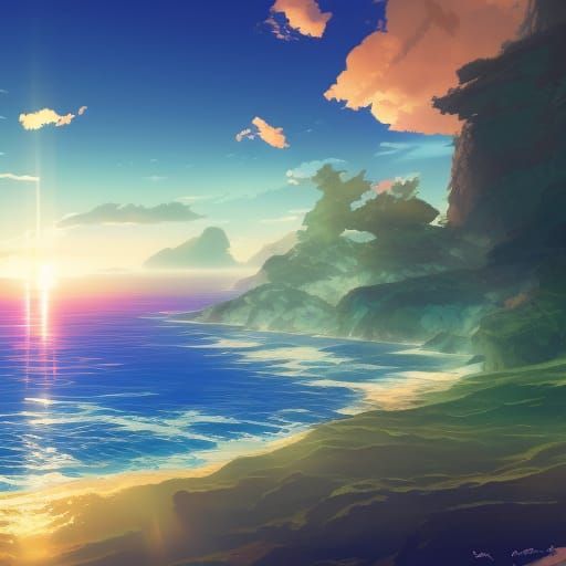 Epic Sea Sunset: Studio Ghibli Anime Visual