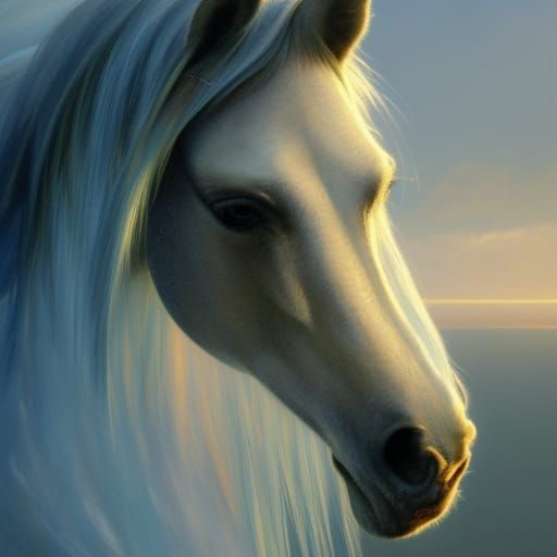 Majestic Water Horse Portrait at Sunset