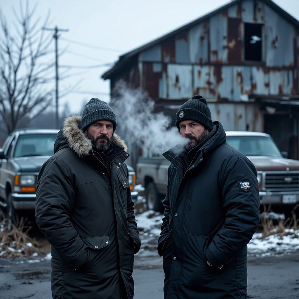 Suspicious Winter Meeting Behind Abandoned Building
