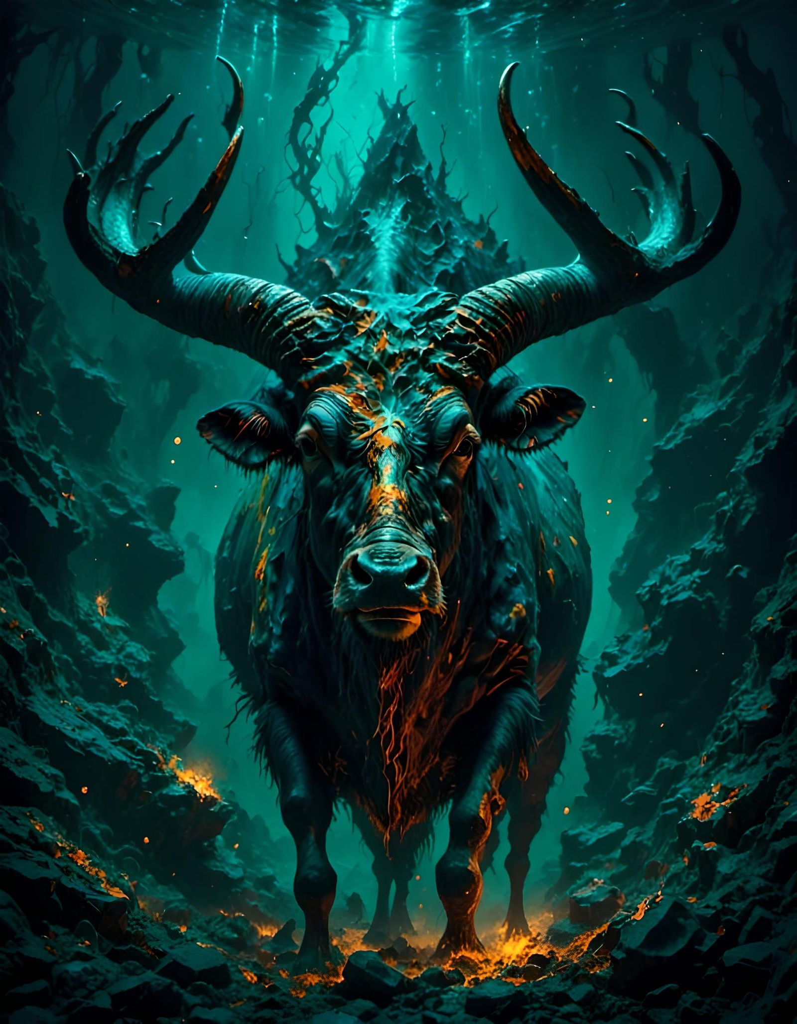 Surreal Macabre Beast in Geometric Art Nouveau Style