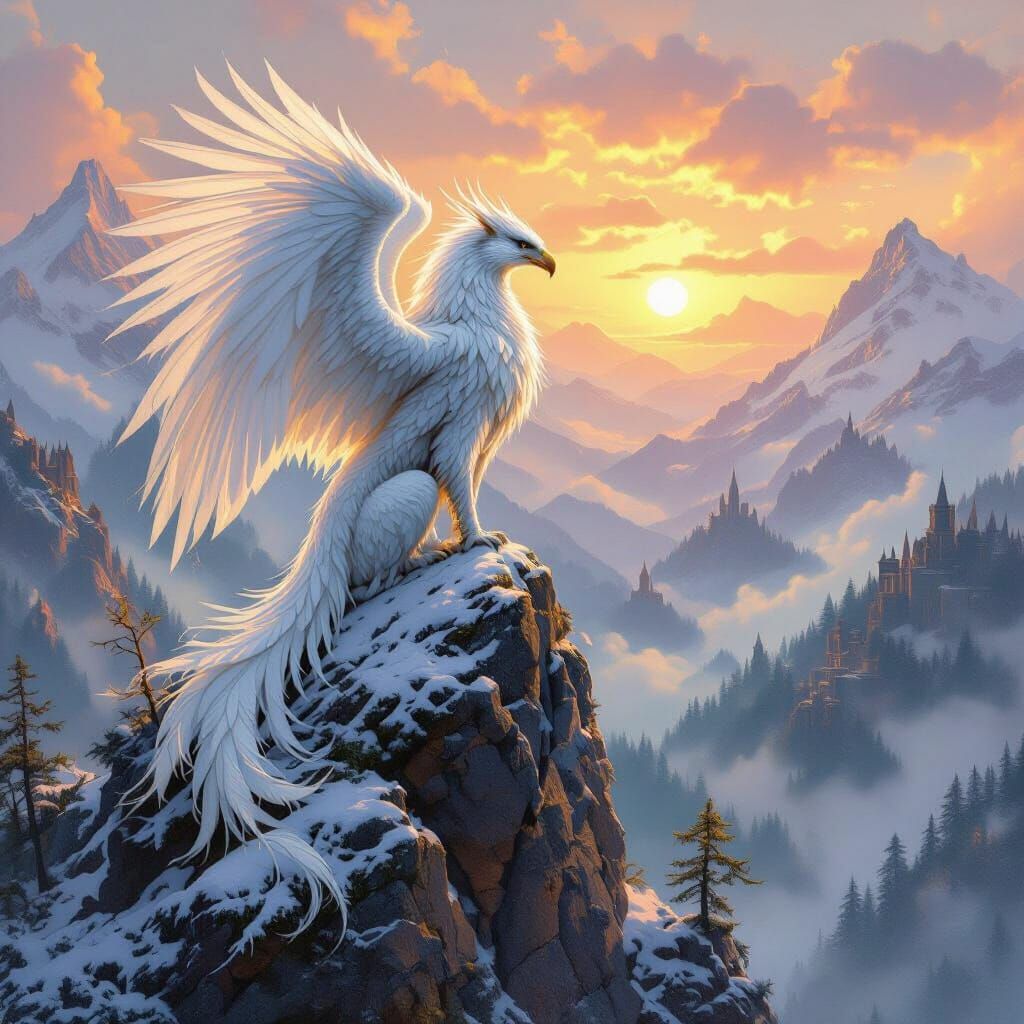 Griffin Overlooking Enchanted Forest in Painterly Style