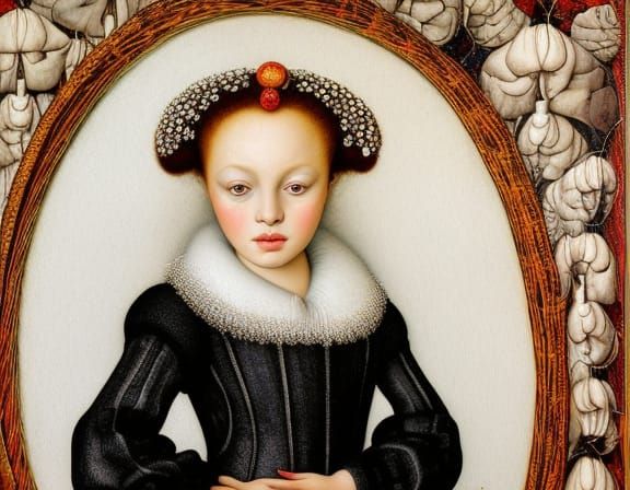 Beautiful Girl Portrait with Ruff Collar in Hypermaximalist ...