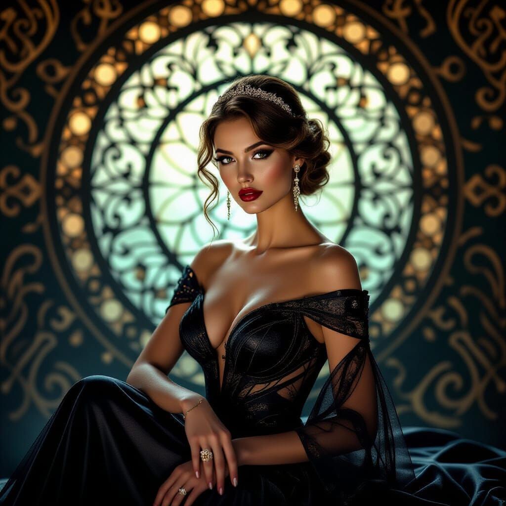 hyper-realism, noir, glamor, elegance, drama, surrealism high quality digital art Art Nouveau