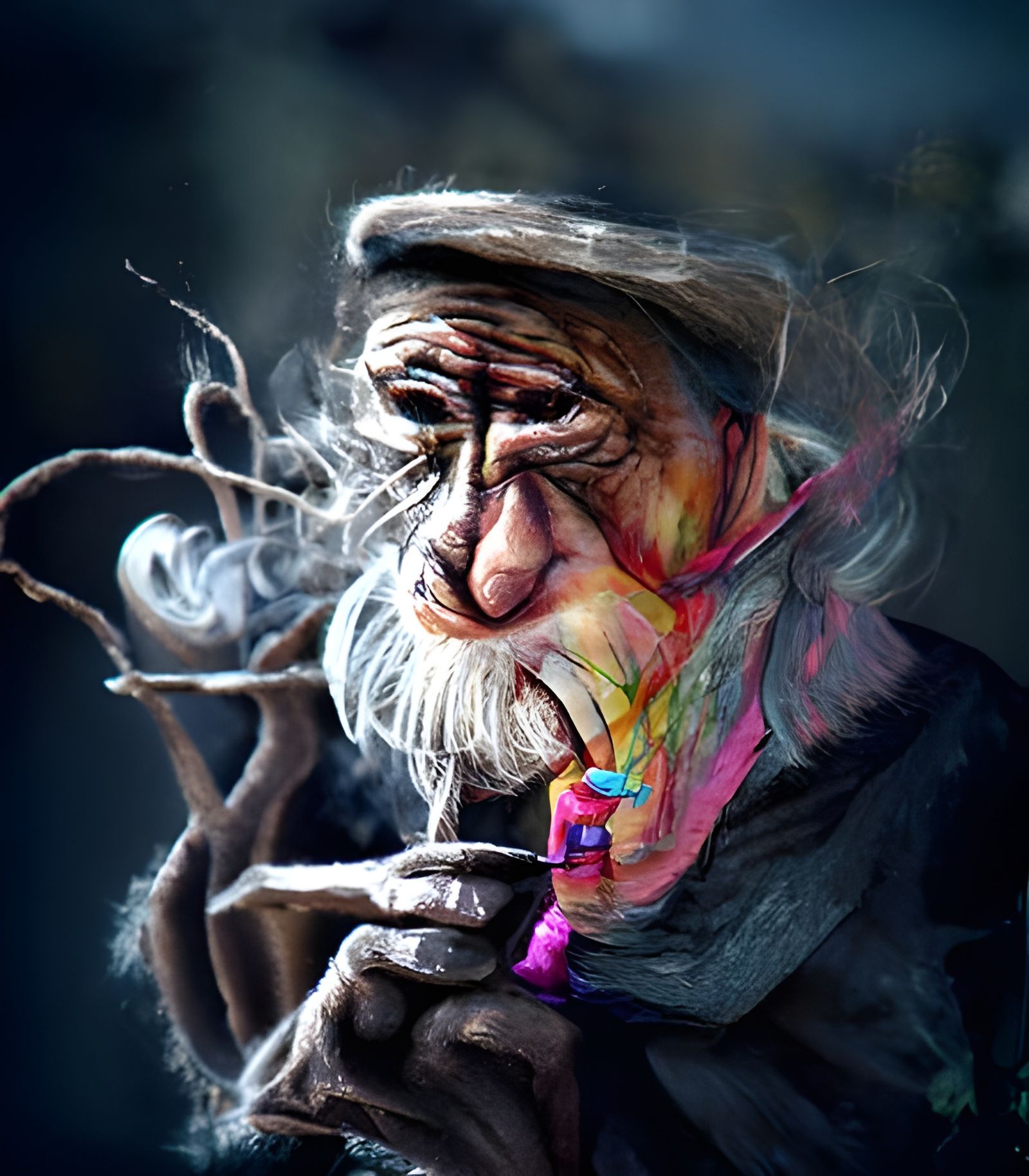 Old Man Smoking, Child's Drawing Style