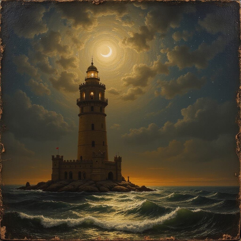 Baroque Lighthouse of Alexandria at Moonlit Night
