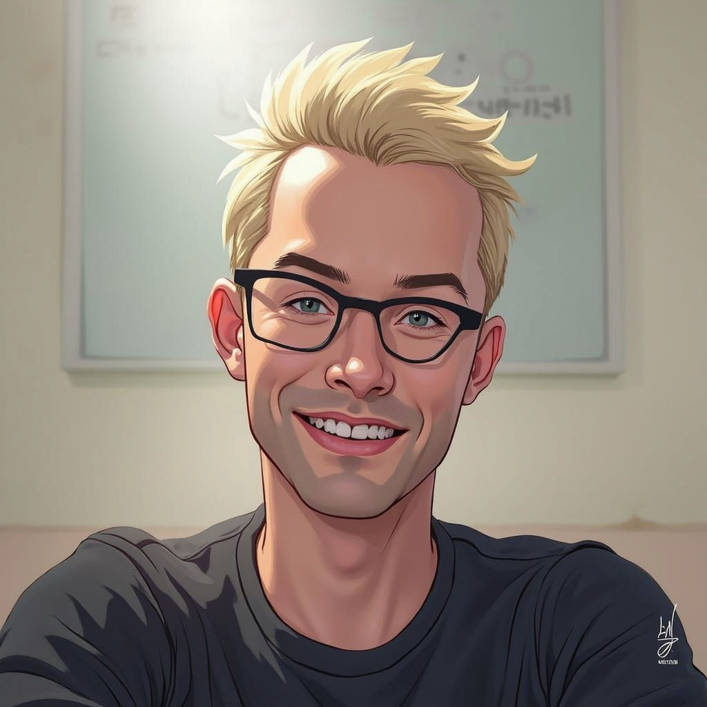 Cartoon Portrait of a Young Woman with Short Hair