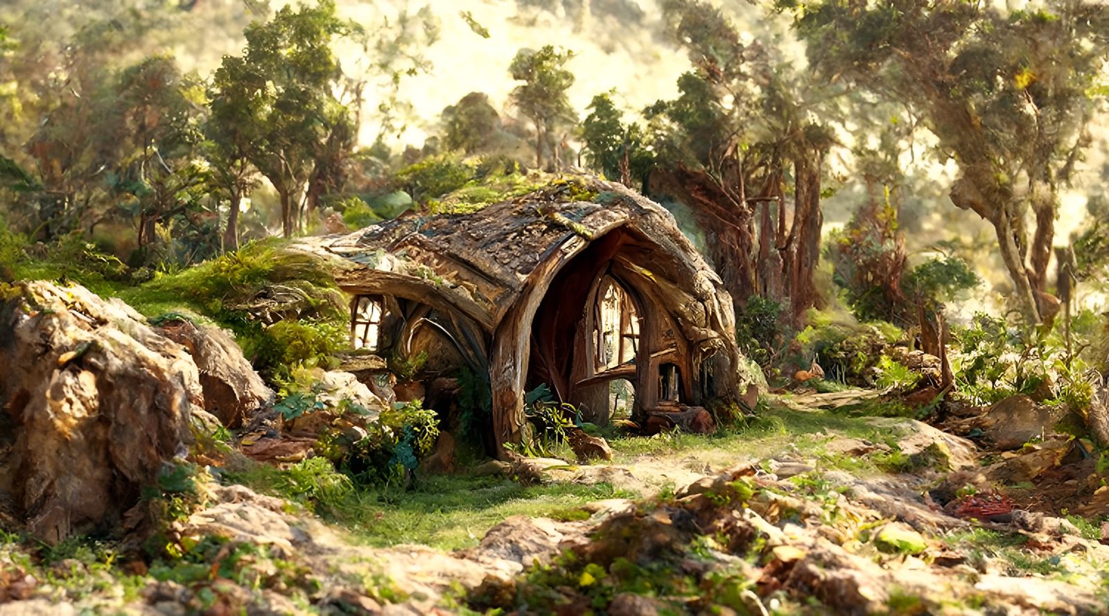 Picturesque Hobbiton in The Shire: Oil Painting