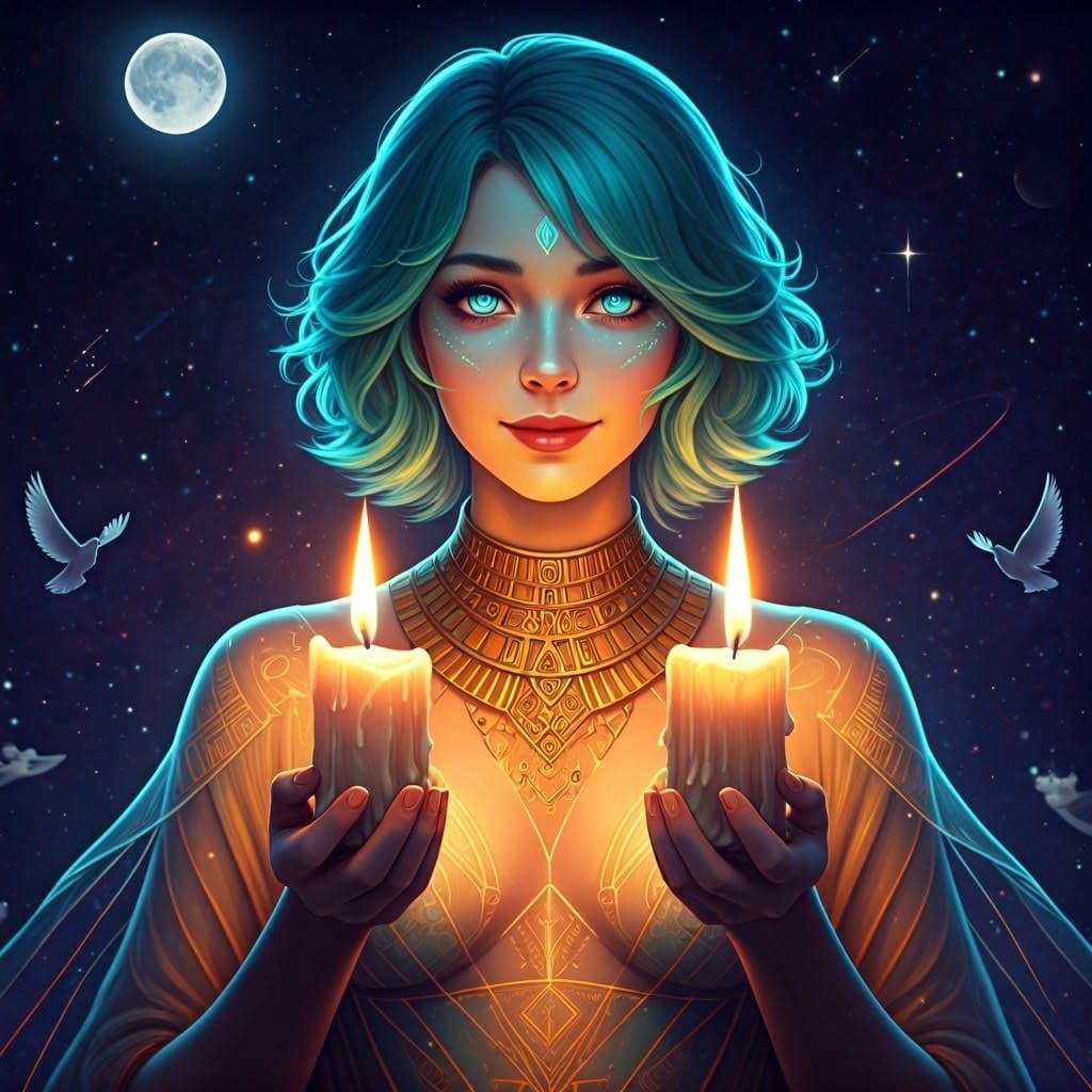 Cosmic Goddess with Seafoam Hair and Golden Accents