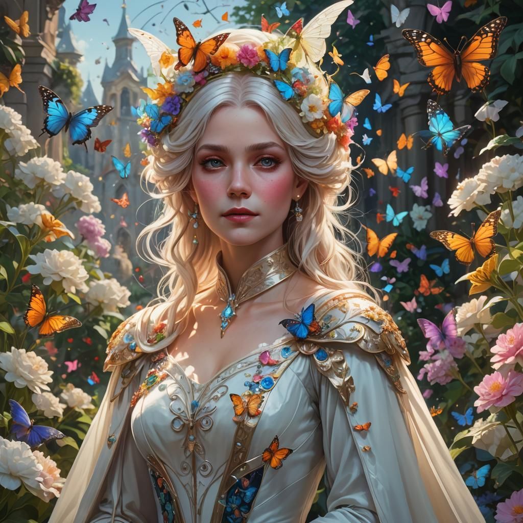 Ethereal Fairy Godmother in a Thousand-Colored Garden