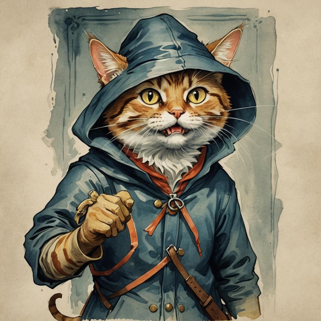 Mischievous Cat as RPG Thief, Art Nouveau Style