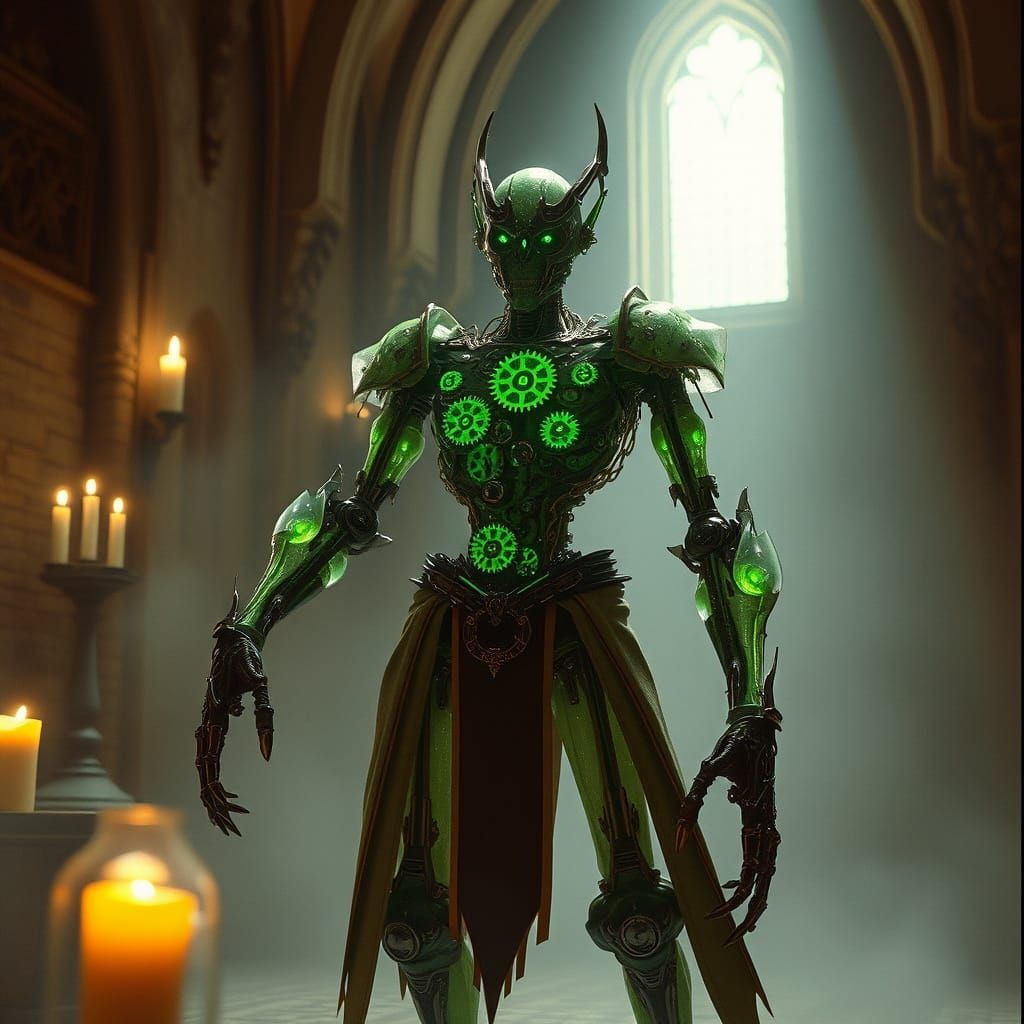 Medieval Fantasy Automaton in Candlelit Chamber