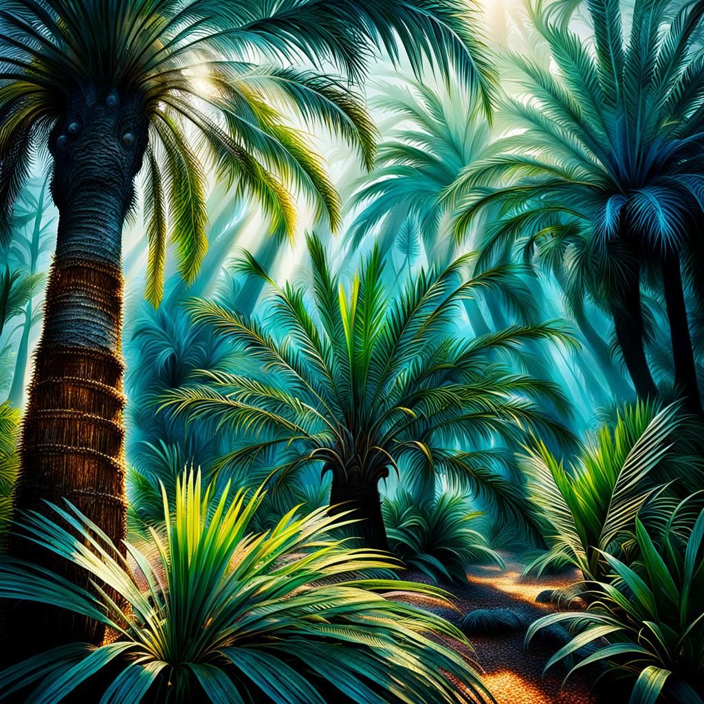 Caribbean Botanic Garden with Palm and Olive Trees