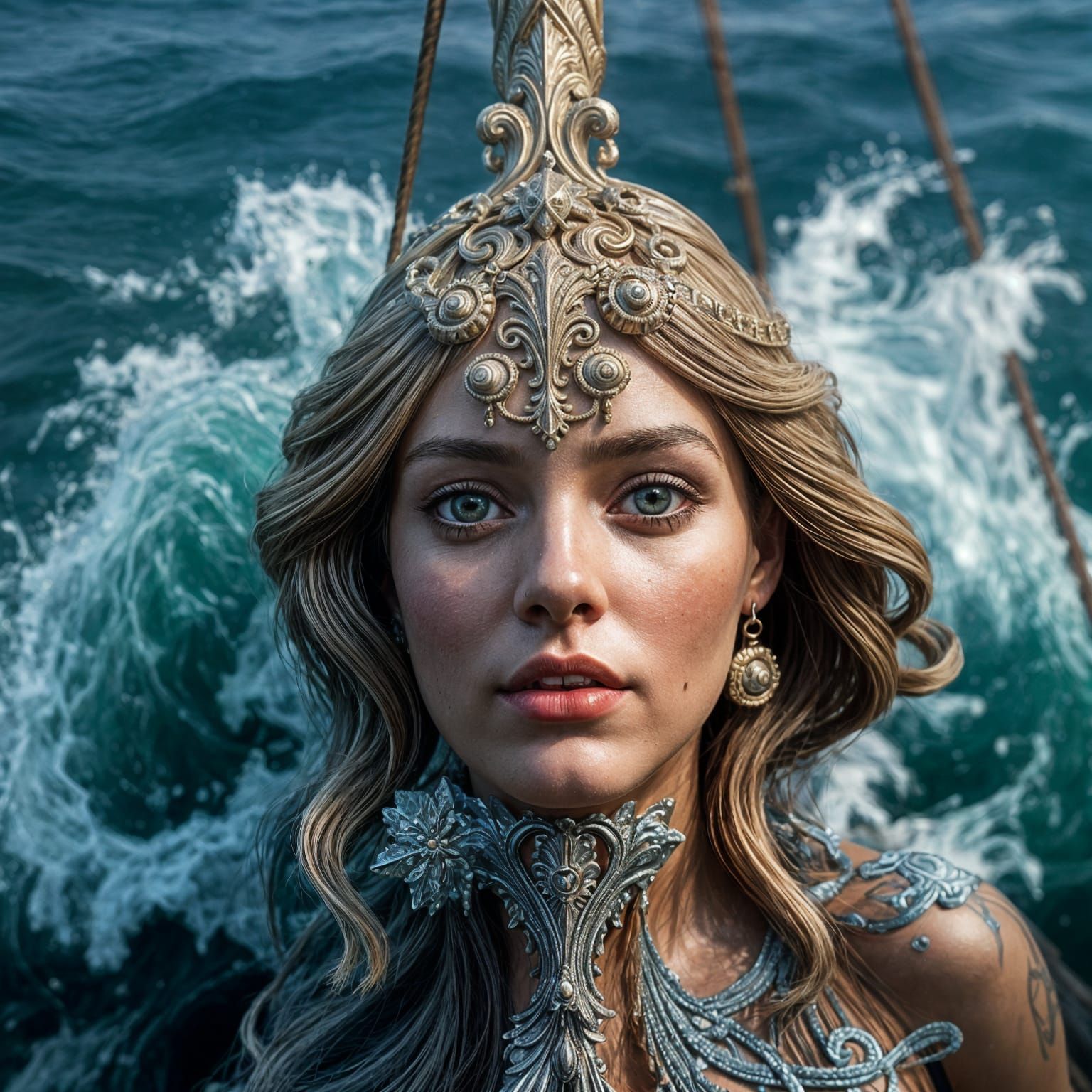 Hyperrealistic Galleon Figurehead of a Beautiful Woman