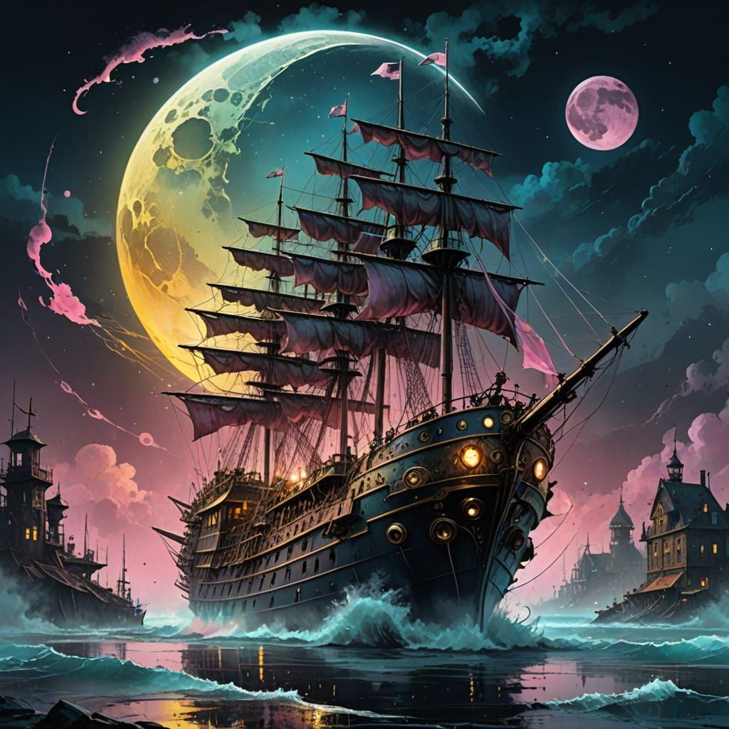 Steampunk Steamship Fantasy Splash Art