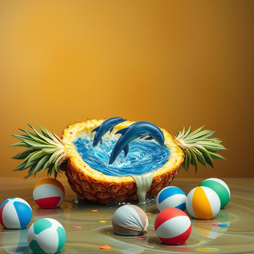 Surreal Pineapple Dolphin Dreamscape in Warm Hues