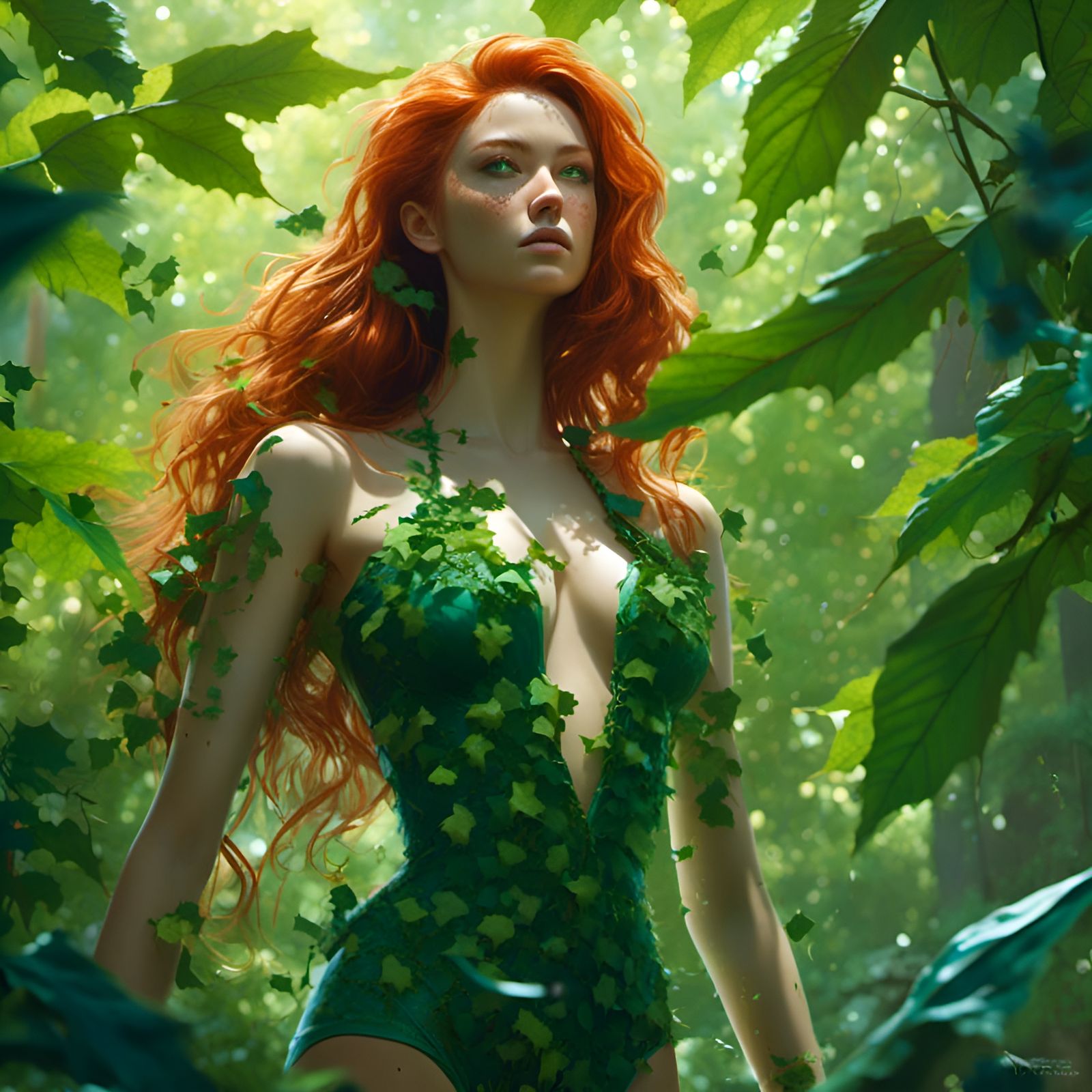 Hyperrealistic Poison Ivy in Green Swimsuit