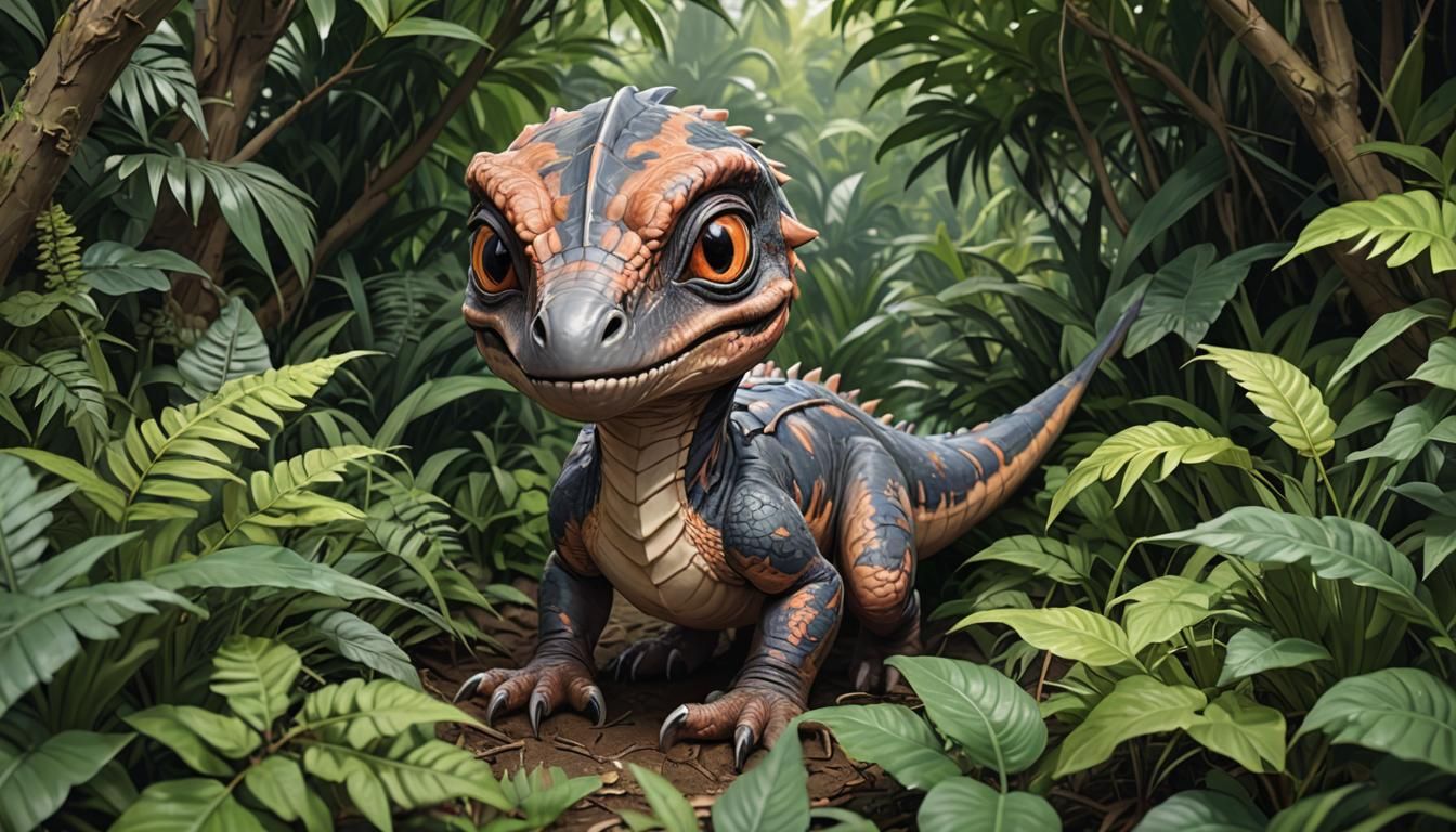 Adorable Chibi Velociraptor in Hyperrealistic Digital Painti...