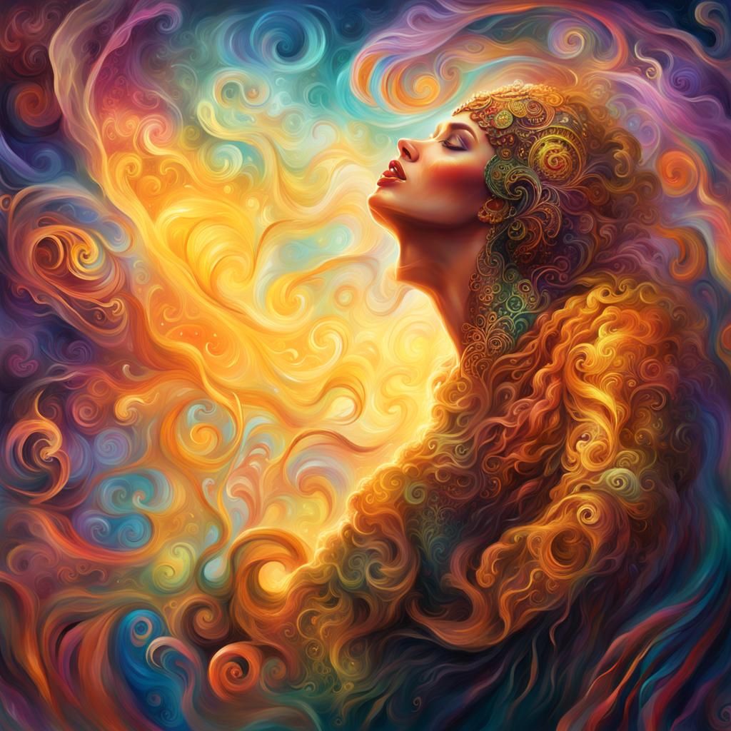 Mystical Woman Reveals Golden Light: Art Nouveau Style