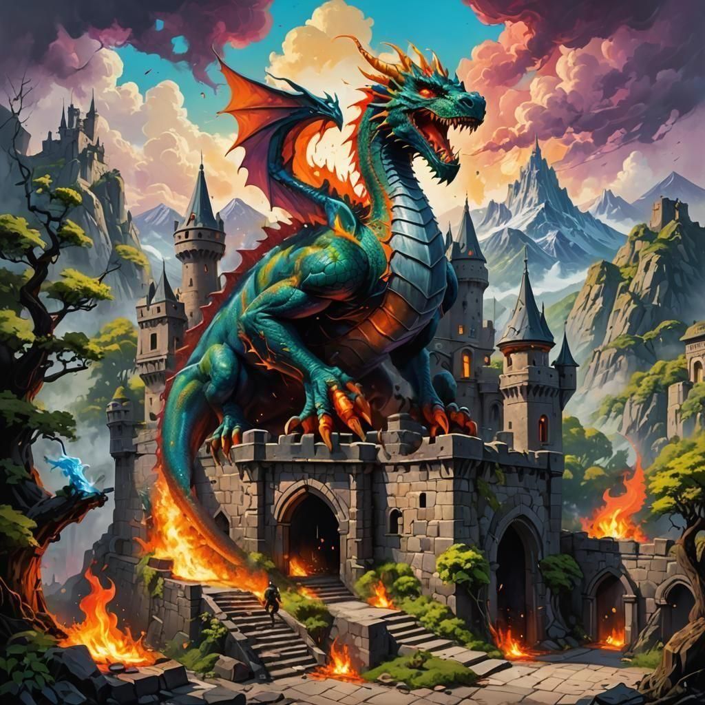 Dragon Roaming Castle: Graffiti Art Style