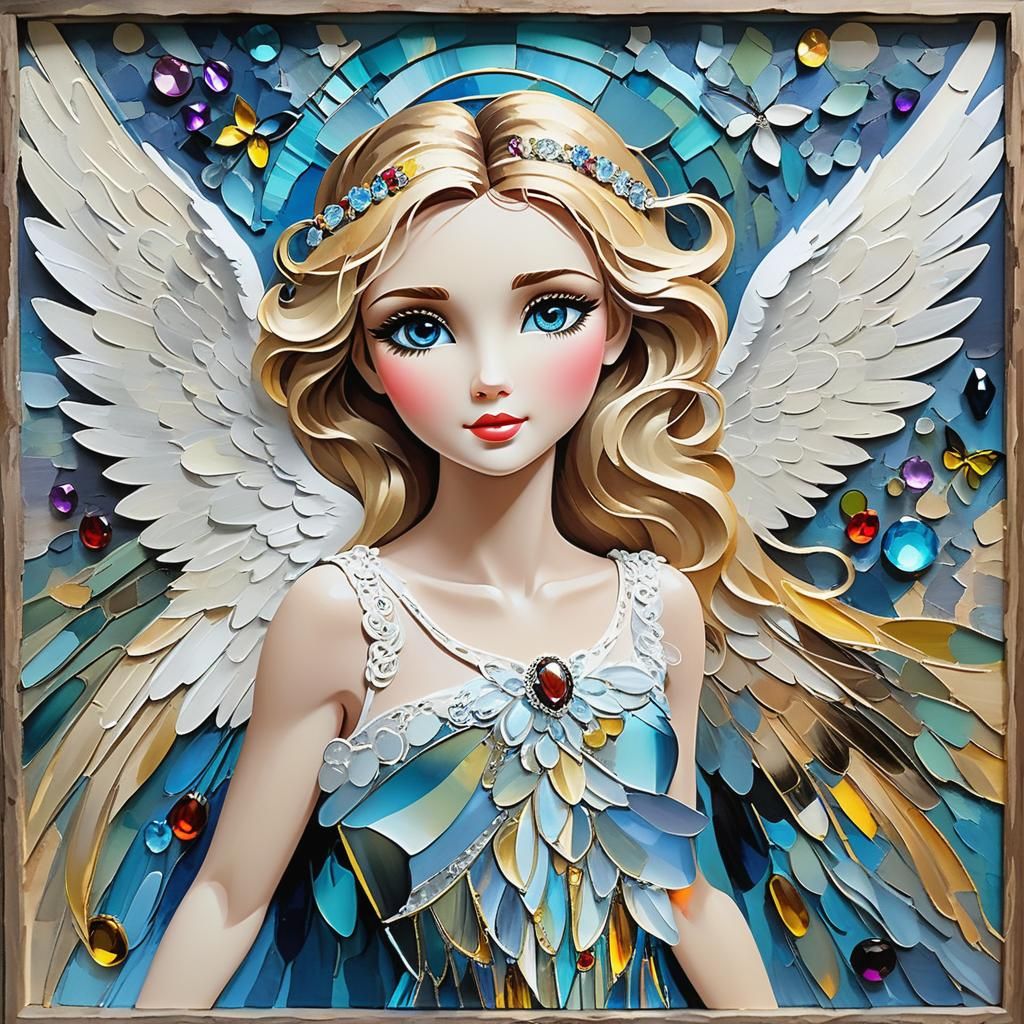 jewelled Mosaic and impasto portrait of an angel