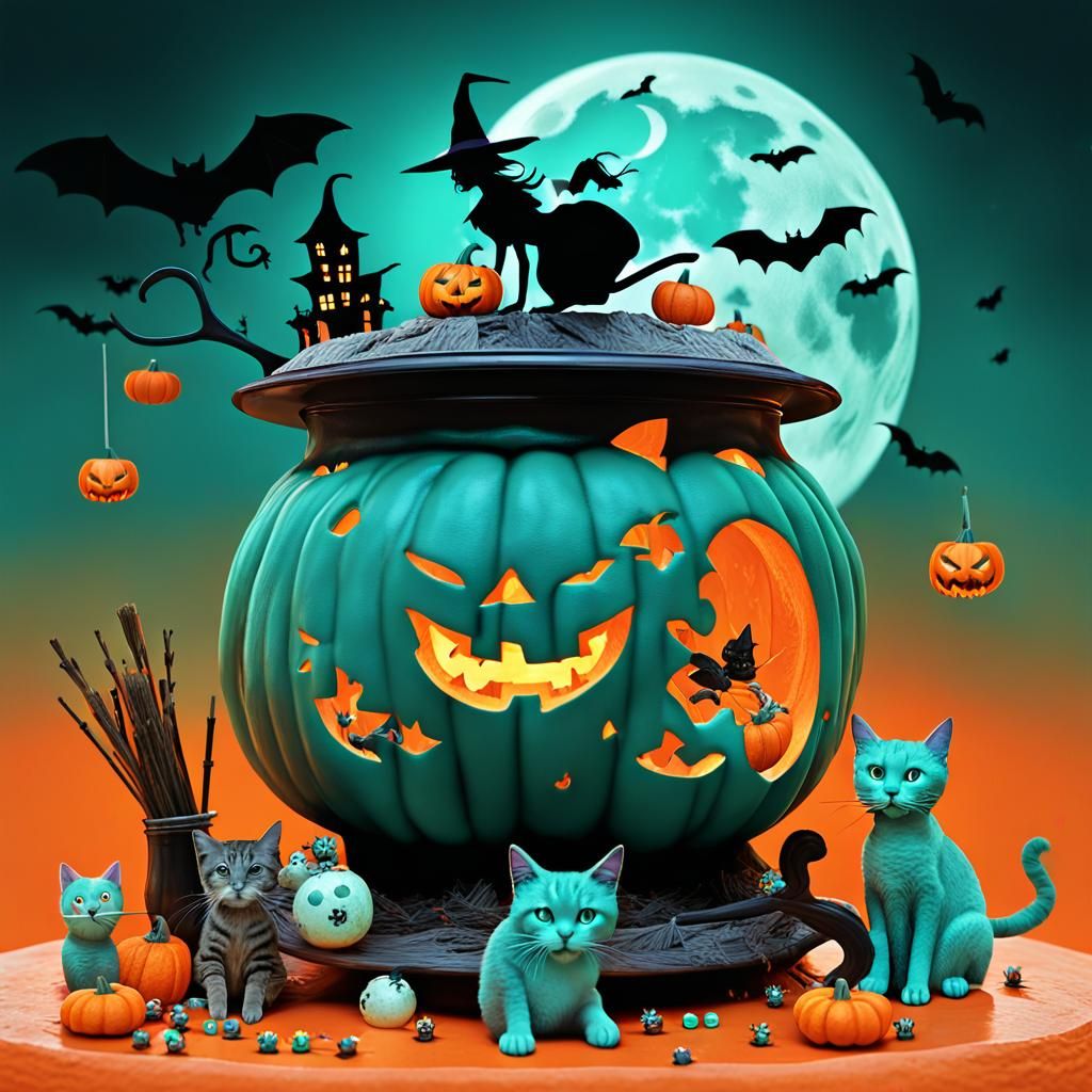 Halloween Diorama in Carved Pumpkin: Surreal Digital Art