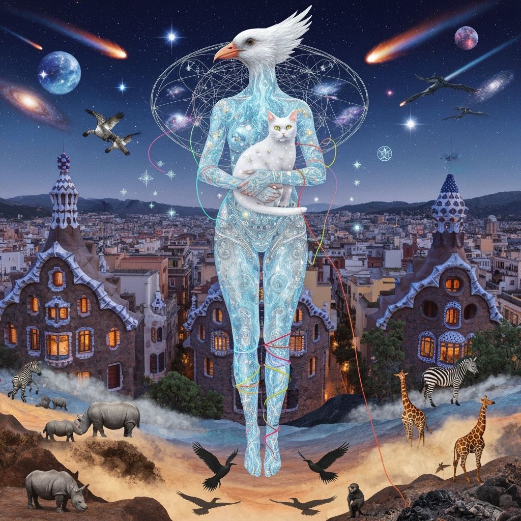 Ethereal Bird-Woman in Gaudí's Dreamscape