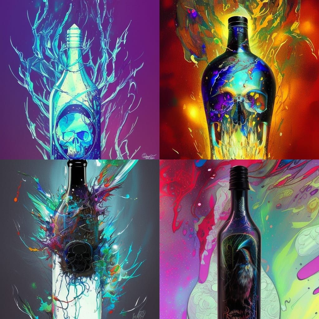 Raven and Skull in Bottle: Impasto Concept Art