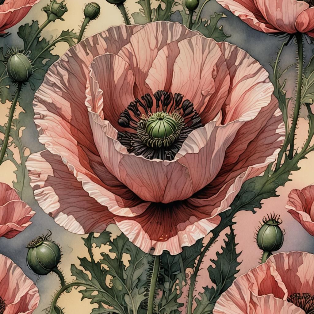 Poppy Blossom Macro in Pink Evening Light