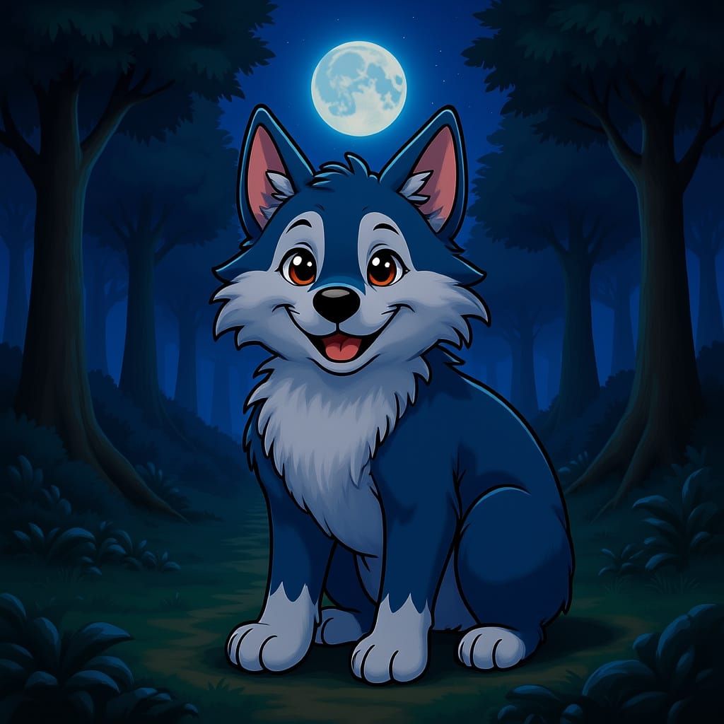 Whimsical Werewolf Pup in Moonlit Forest