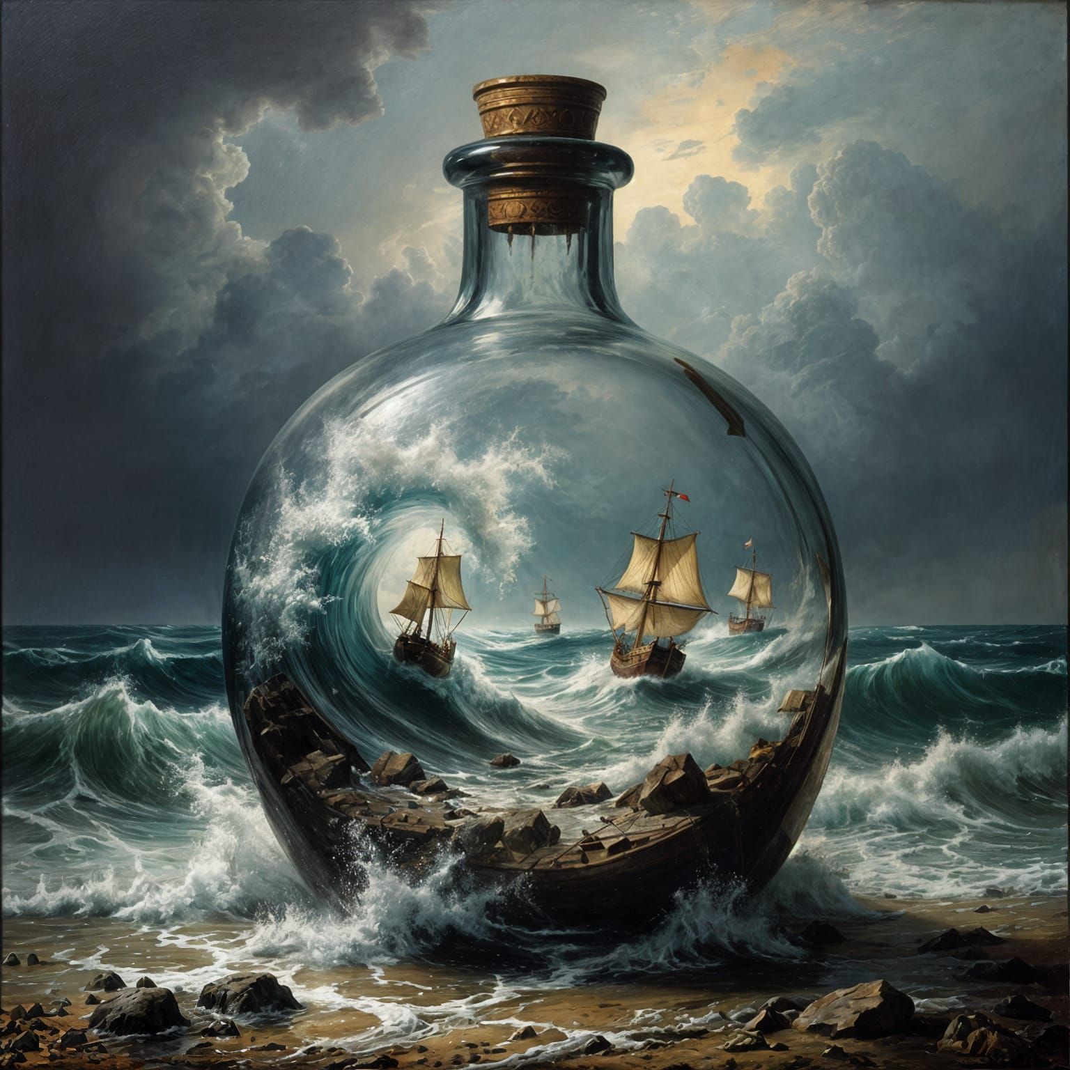 Storm in a Bottle: 18th Century Maritime Scene