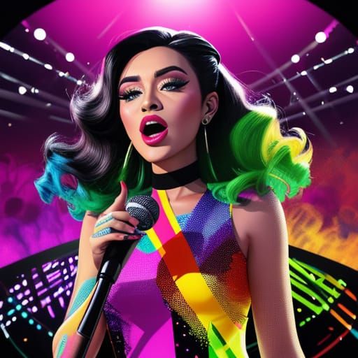 Sabrina Sings: Vibrant Pop Art Digital Illustration