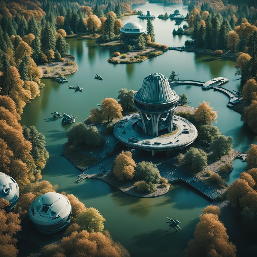 Futuristic Tech Park by a Utopian Lake