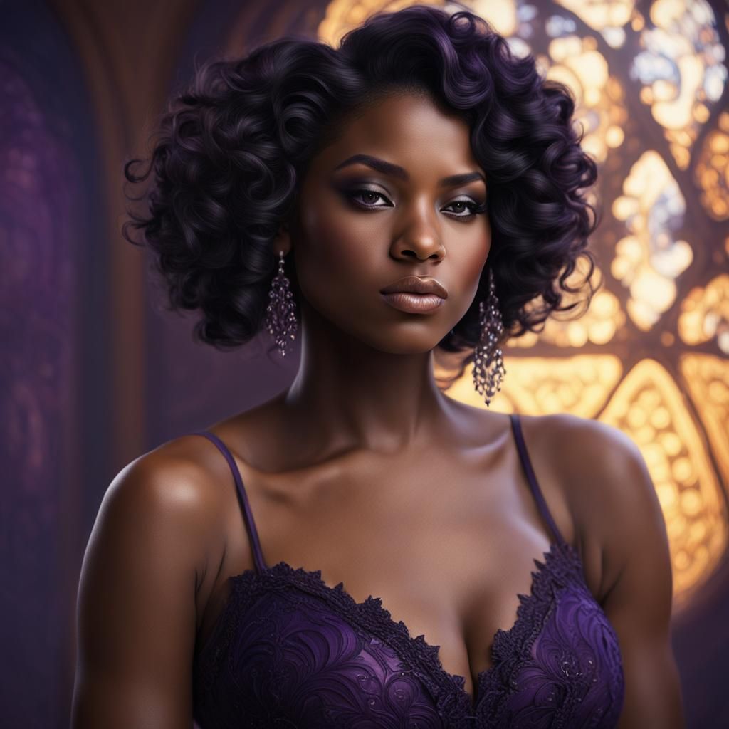 Attractive Woman in Purple Dress, Hyperdetailed Portrait