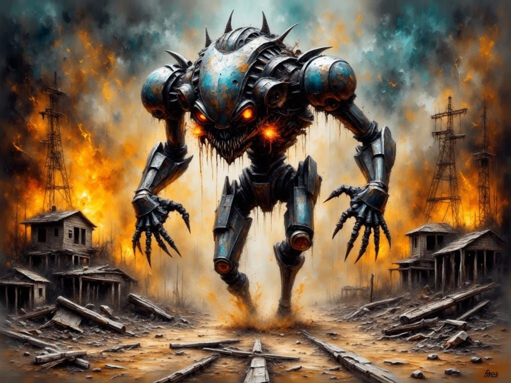 Nightmarish Biomechanical Monster in Apocalyptic City