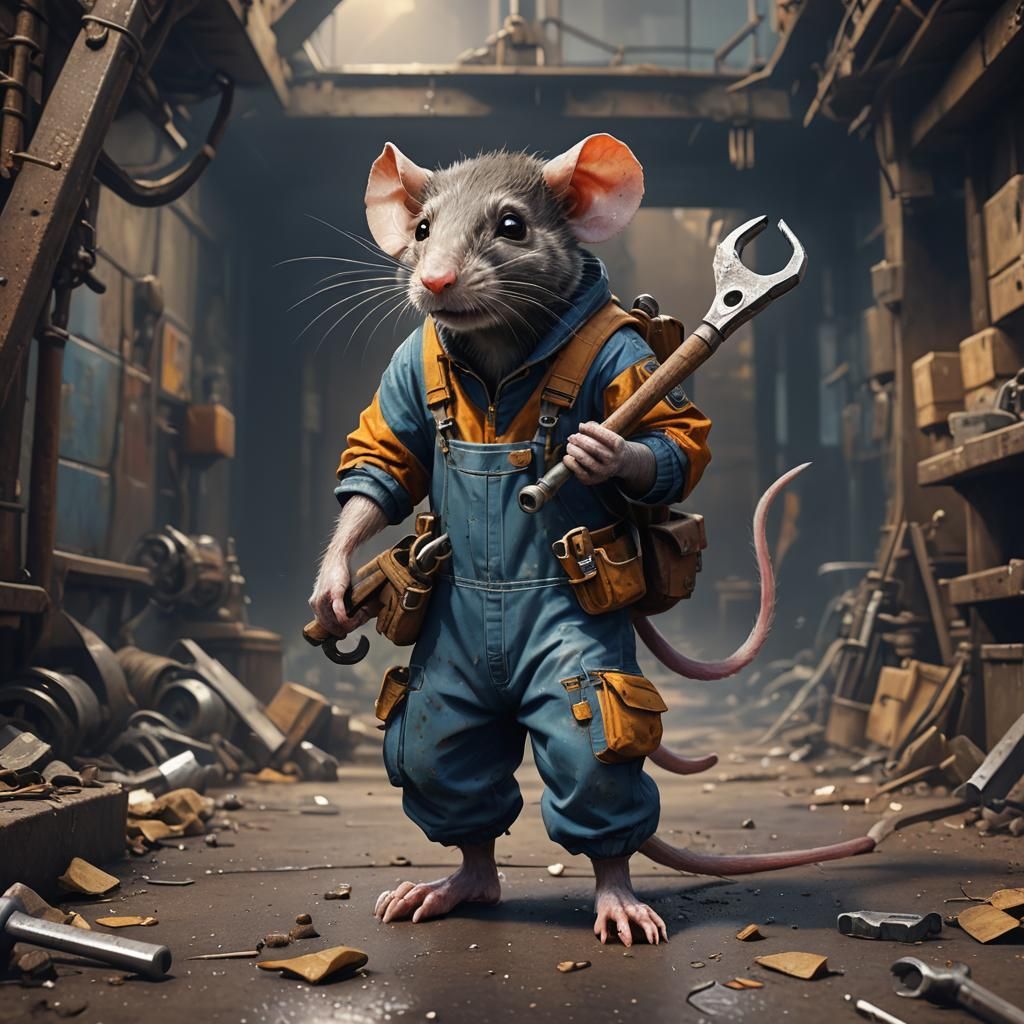 Humanoid Rat Mechanic in Detailed Fantasy Art