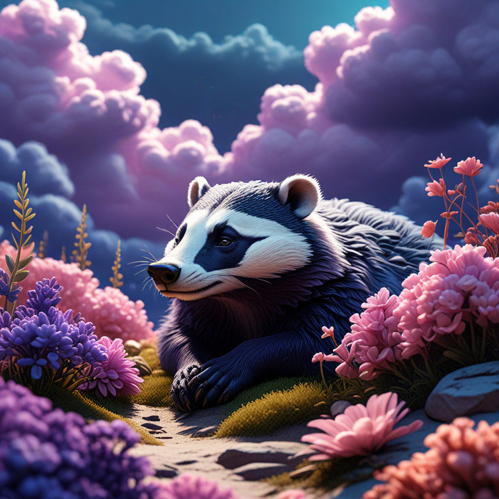 Peaceful Cloud Badger in a Pastel Paradise