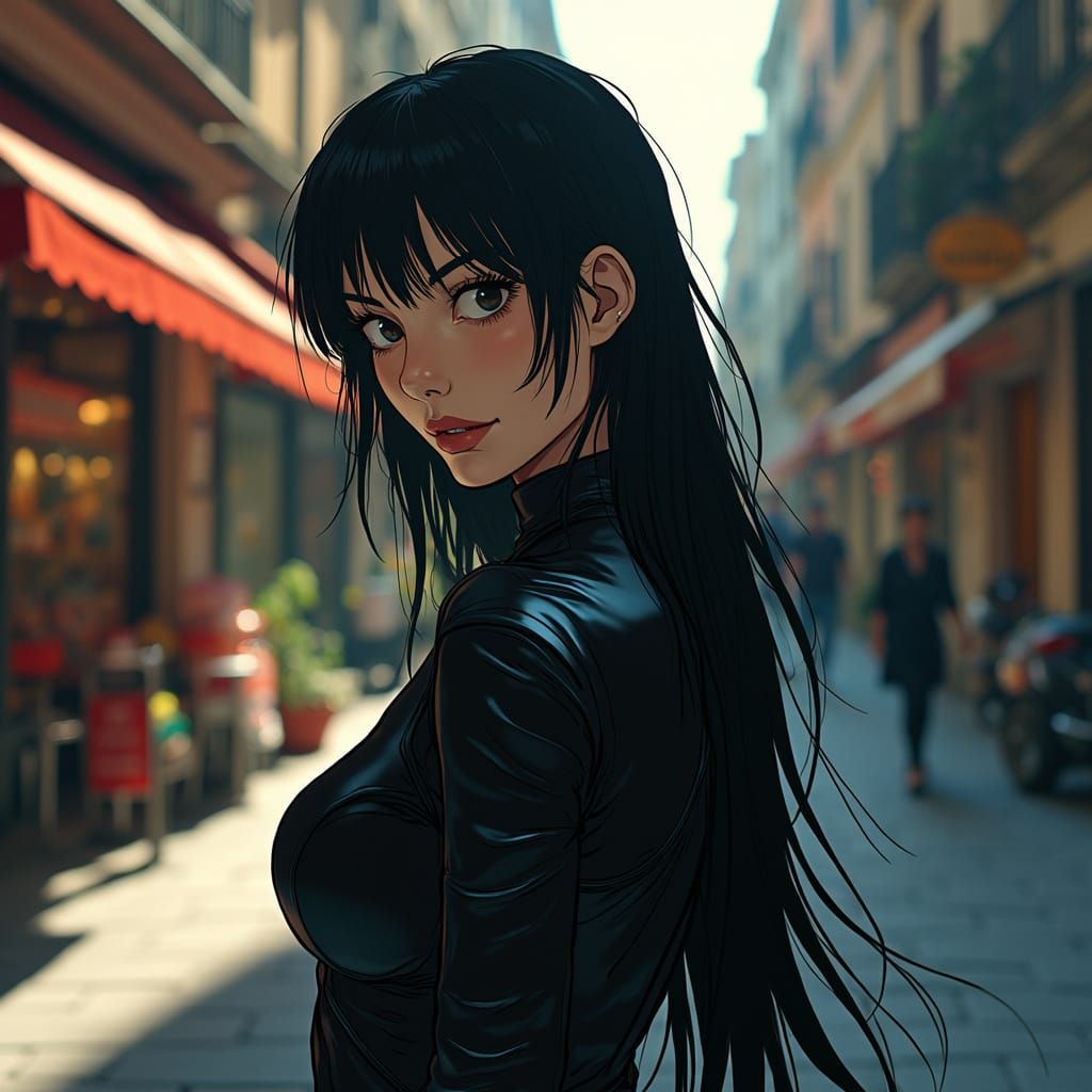 Futuristic Manga Heroine Rides Cyberbike Through Milan Stree...