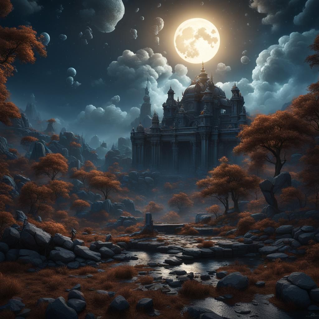 Moonlight Through Clouds: Detailed Matte Painting