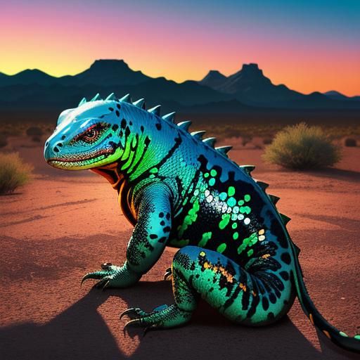 Gila Monster in Chrome Splash Art Style