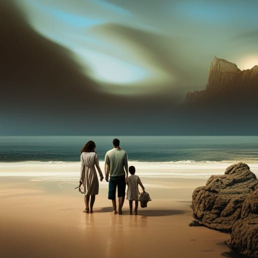Family at the Beach: Detailed Matte Painting