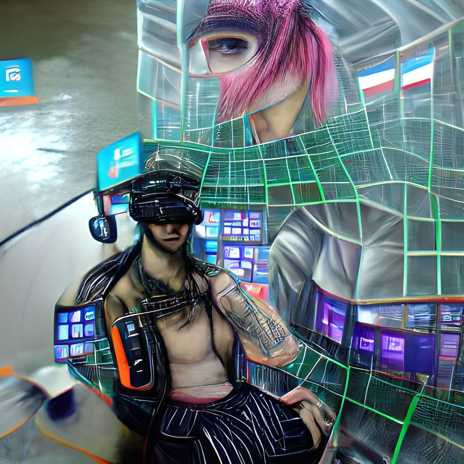Cyberpunk VR Grid Person in Hyperrealism