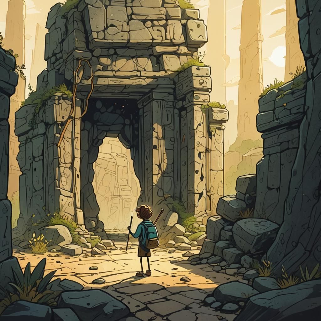 Stick Figure's Whimsical Adventure in Ancient Ruins