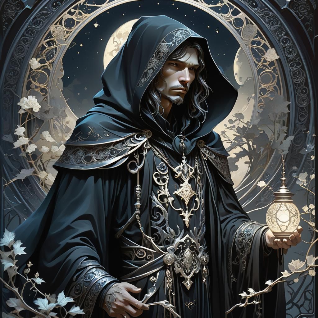 Moonlit Skald in Rich Attire, Fantasy Art