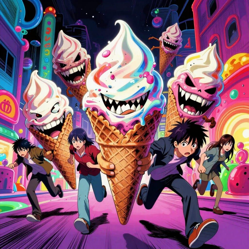 Terrifying Anime Ice Cream Cones Chase Humans